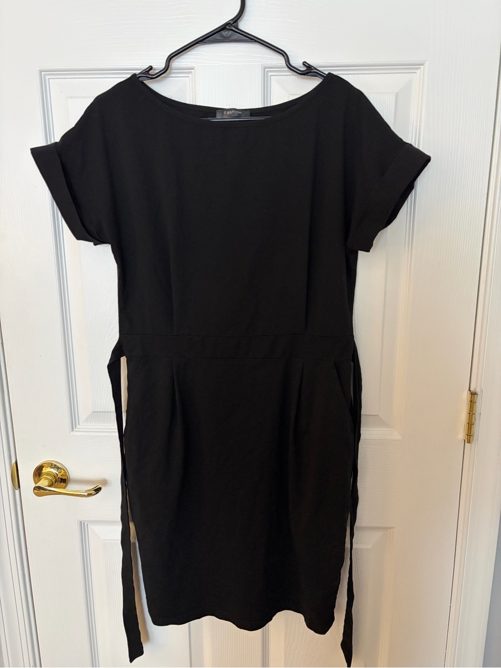 Amazon Black Short-Sleeve Tie-Waist Mini Dress